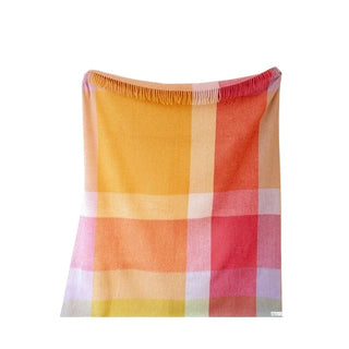 Wool Waffle Blanket In Orange/Pink Check