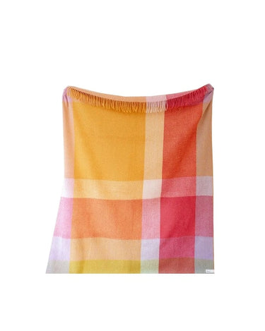 Wool Waffle Blanket In Orange/Pink Check