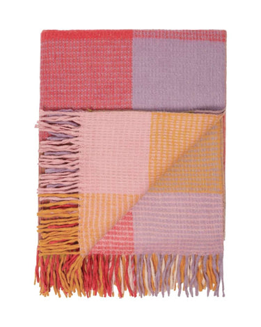 Wool Waffle Blanket In Orange/Pink Check