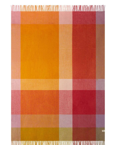 Wool Waffle Blanket In Orange/Pink Check