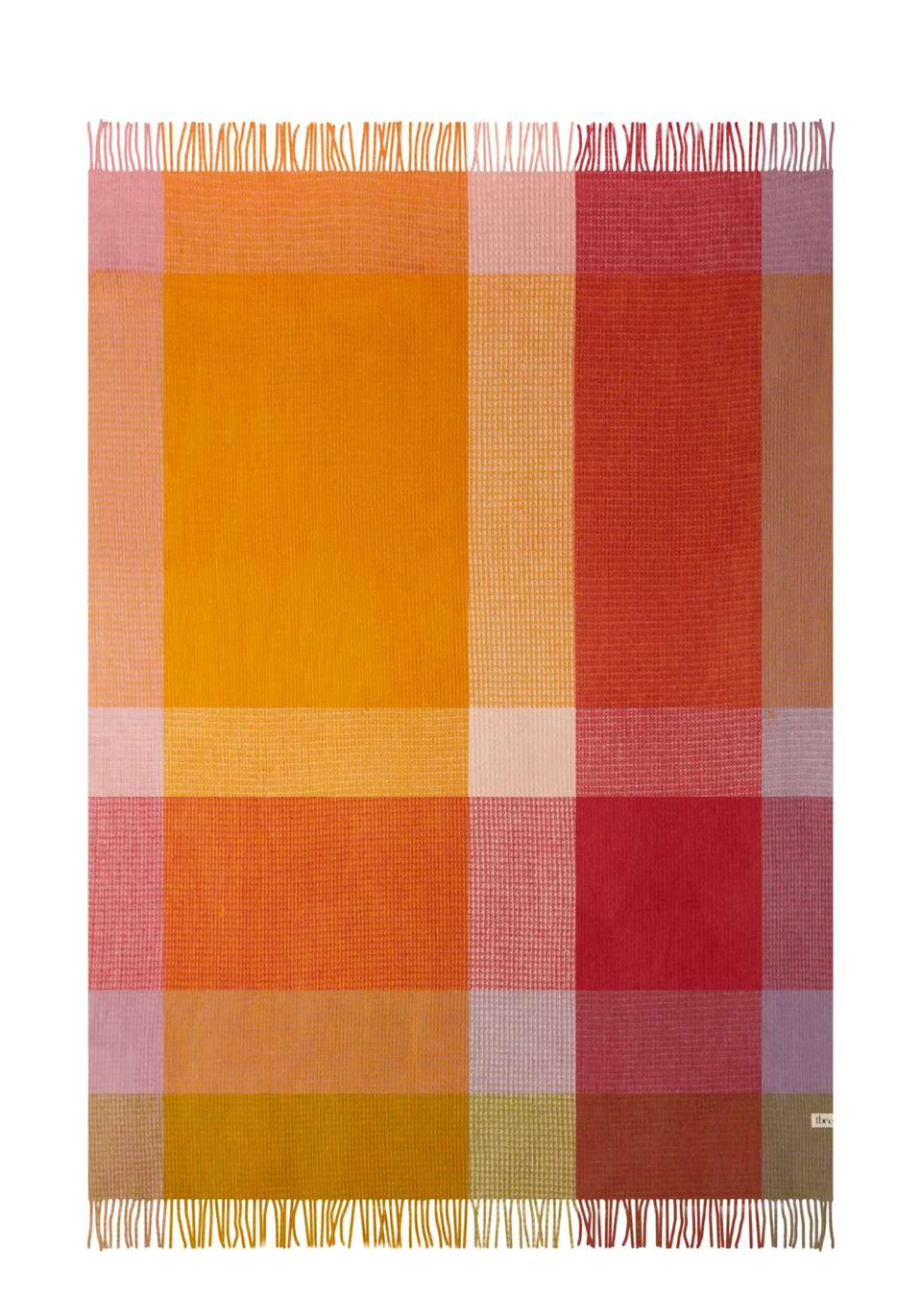 Blankets and throws Wool Waffle Blanket In Orange/Pink Check