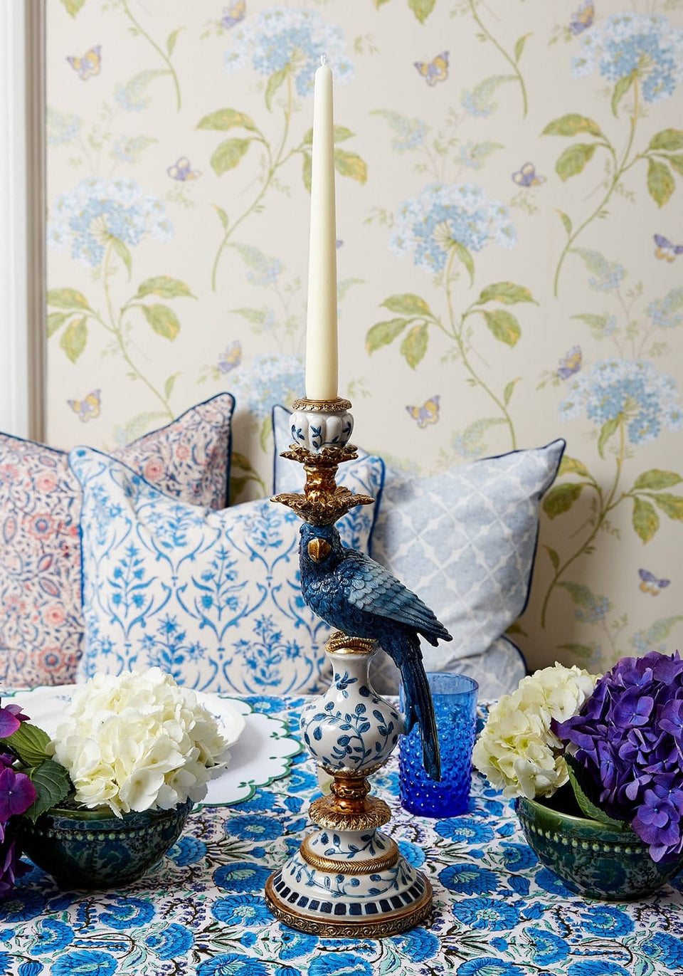 Blue Parrot Decorative Tall Candle Holder - 40 Cm Right - Casa by Josephine Jenno