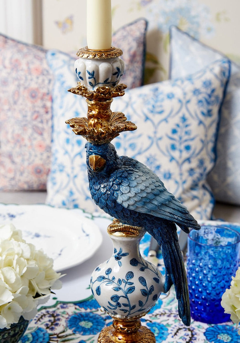 Blue Parrot Decorative Tall Candle Holder - 40 Cm Right - Casa by Josephine Jenno