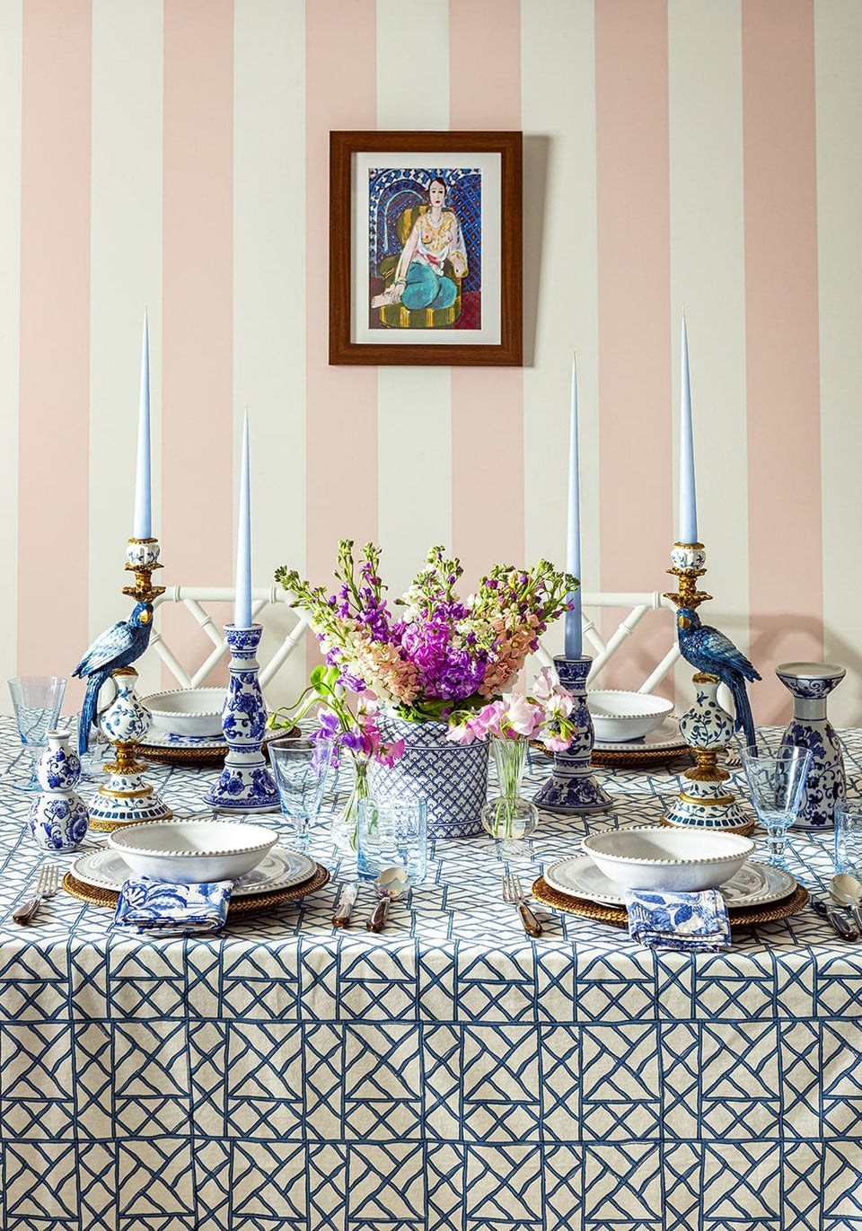 Blue Parrot Decorative Tall Candle Holder 40cm left - Casa by Josephine Jenno