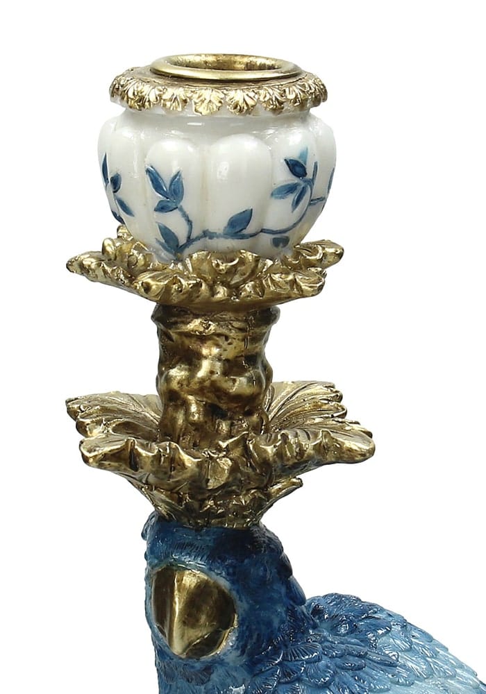 Blue Parrot Decorative Tall Candle Holder 40cm left - Casa by Josephine Jenno