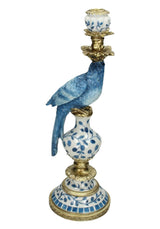 Blue Parrot Decorative Tall Candle Holder Pair 40cm - Casa by Josephine Jenno