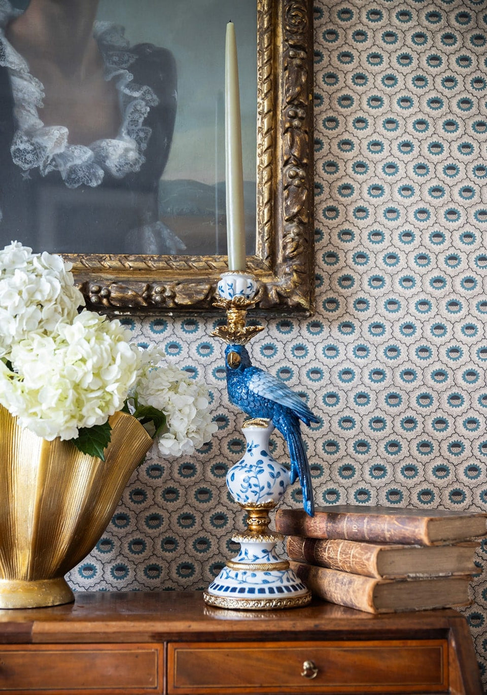 Blue Parrot Decorative Tall Candle Holder Pair 40cm - Casa by Josephine Jenno