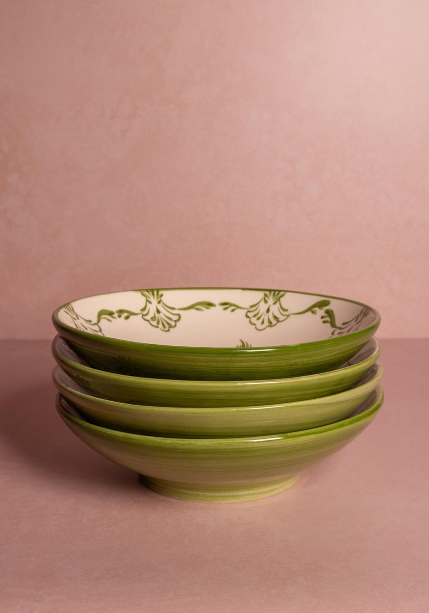 Bowl Cara Shell Pasta Bowl, Green Set of 4