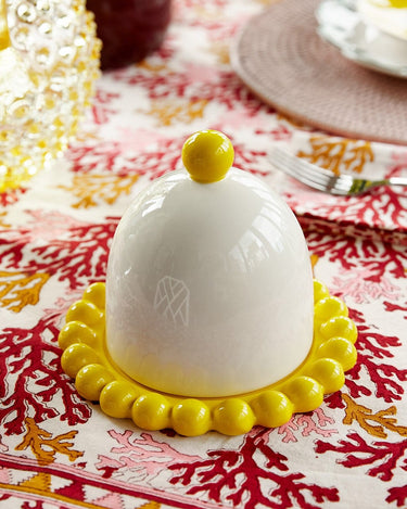 Butter Dish Bobble On Butter Dish - White & Yellow