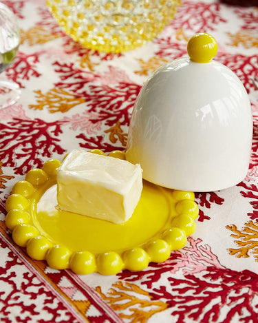 Butter Dish Bobble On Butter Dish - White & Yellow