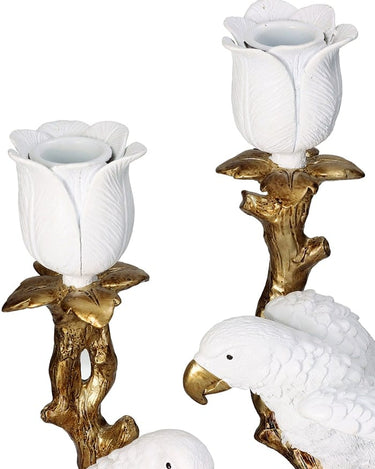 White Birds On Golden Branches Candle Holders