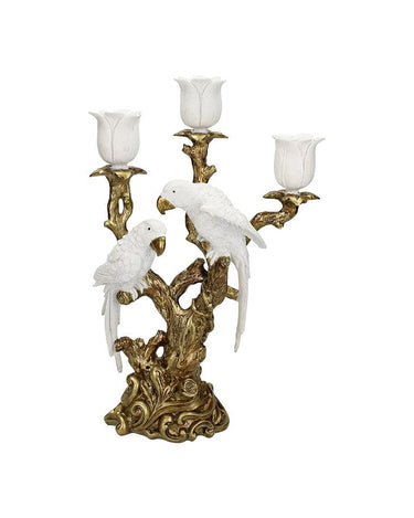 White Birds On Golden Branches Candle Holders