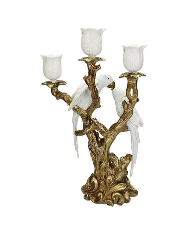 White Birds On Golden Branches Candle Holders