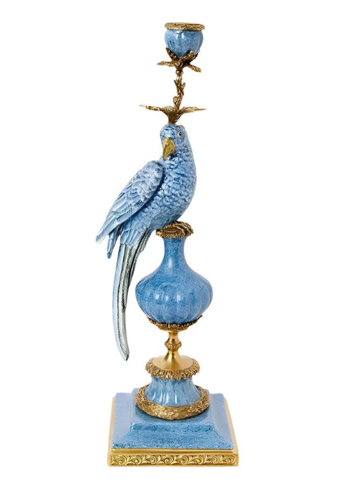 Enamelled Pretty Polly Parrot Candlestick - Left