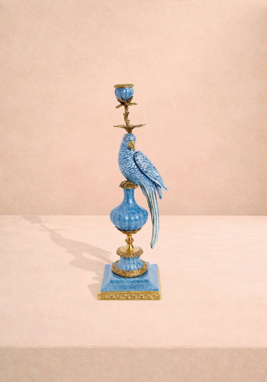 Enamelled Pretty Polly Parrot Candlestick Right