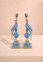 Enamelled Pretty Polly Parrot Candlestick- A Pair