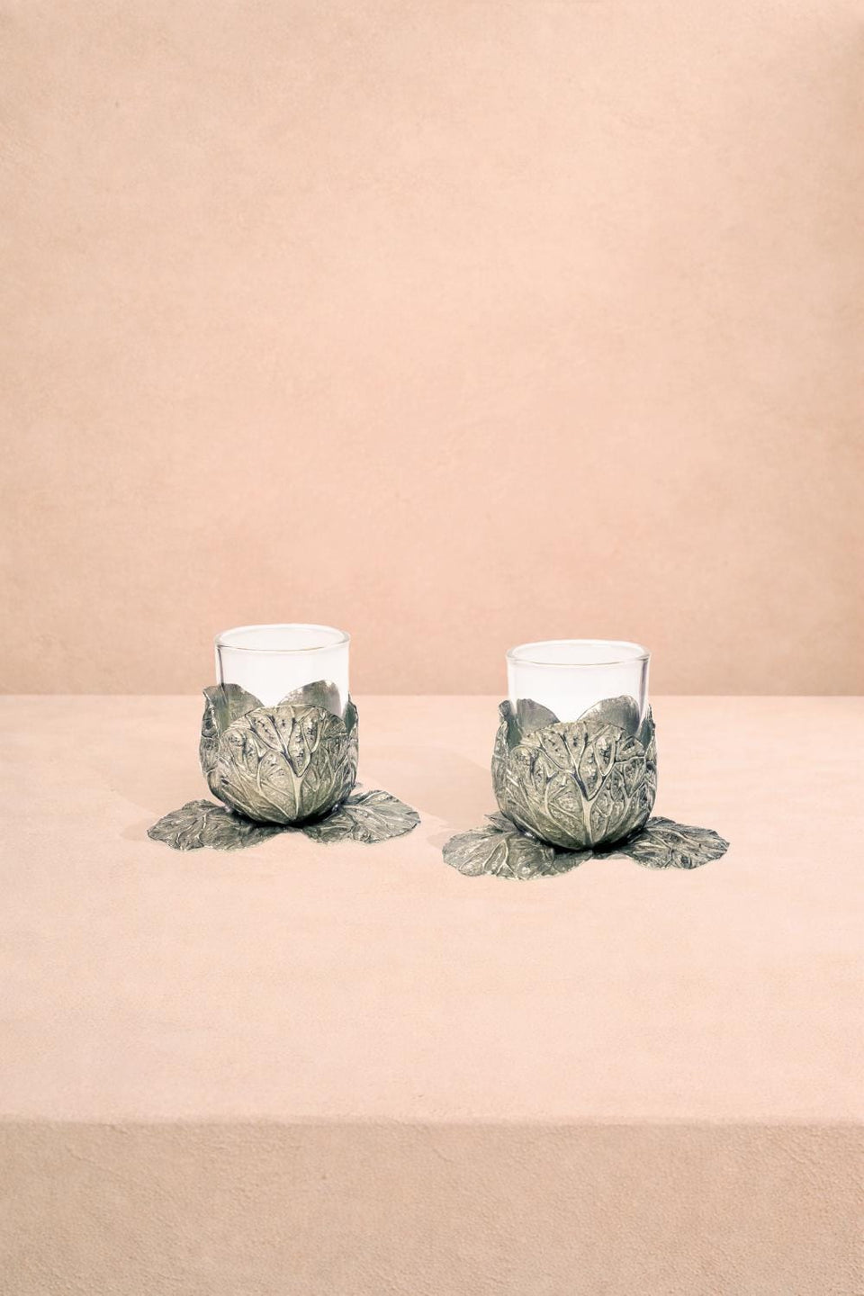 Pewter Cabbage Tea Light Holder- Set of 2