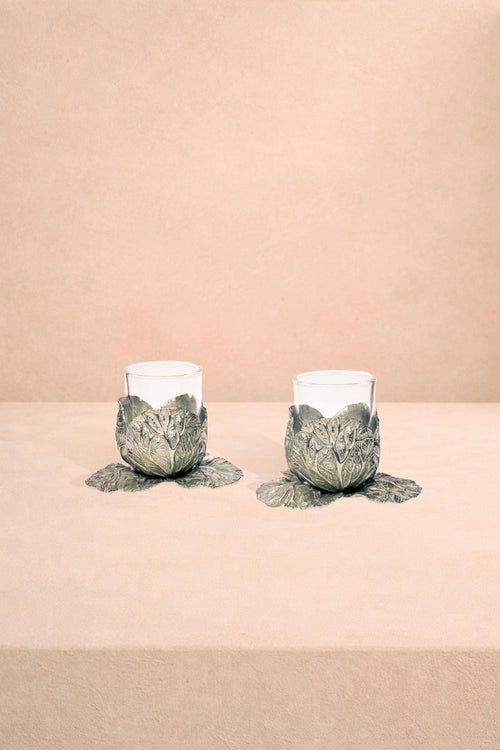 Pewter Cabbage Tea Light Holder- Set of 2