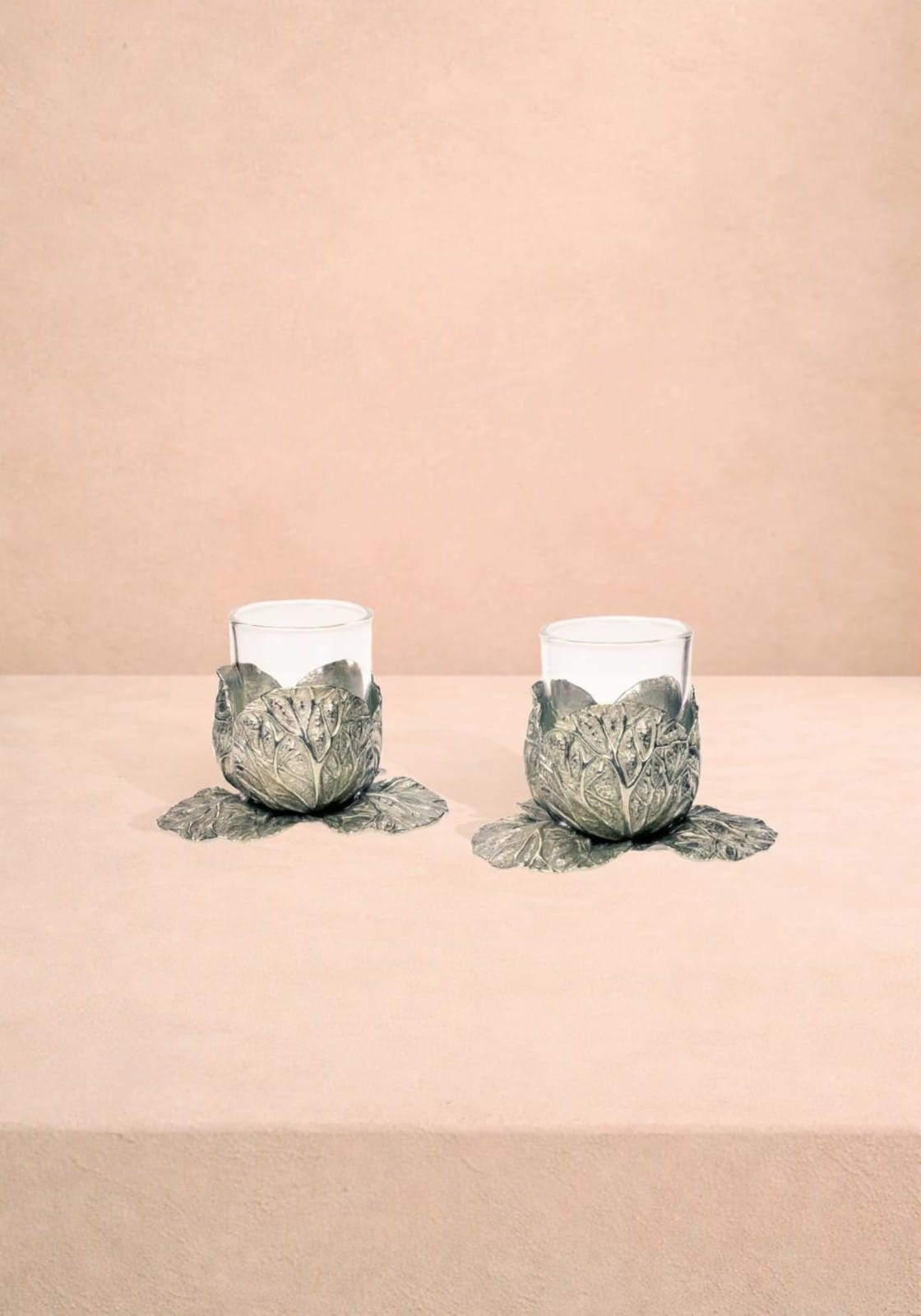 Candle Holders Pewter Cabbage Tea Light Holder- Set of 2