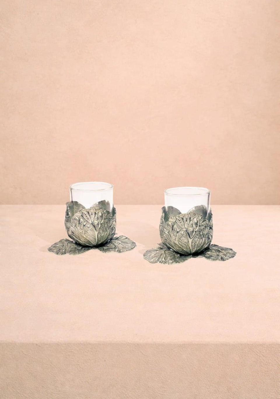 Candle Holders Pewter Cabbage Tea Light Holder- Set of 2
