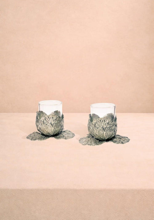Pewter Cabbage Tea Light Holder- Set of 2
