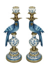Blue Parrot Decorative Tall Candle Holder Pair 40cm