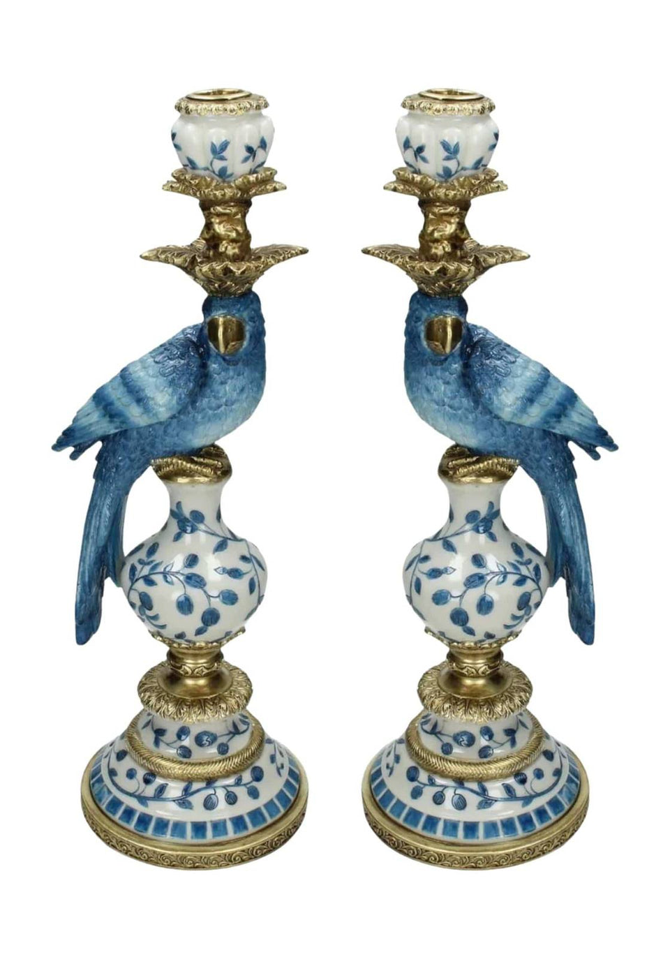 Blue Parrot Decorative Tall Candle Holder Pair 40cm
