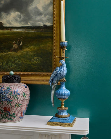 Enamelled Pretty Polly Parrot Candlestick - Left