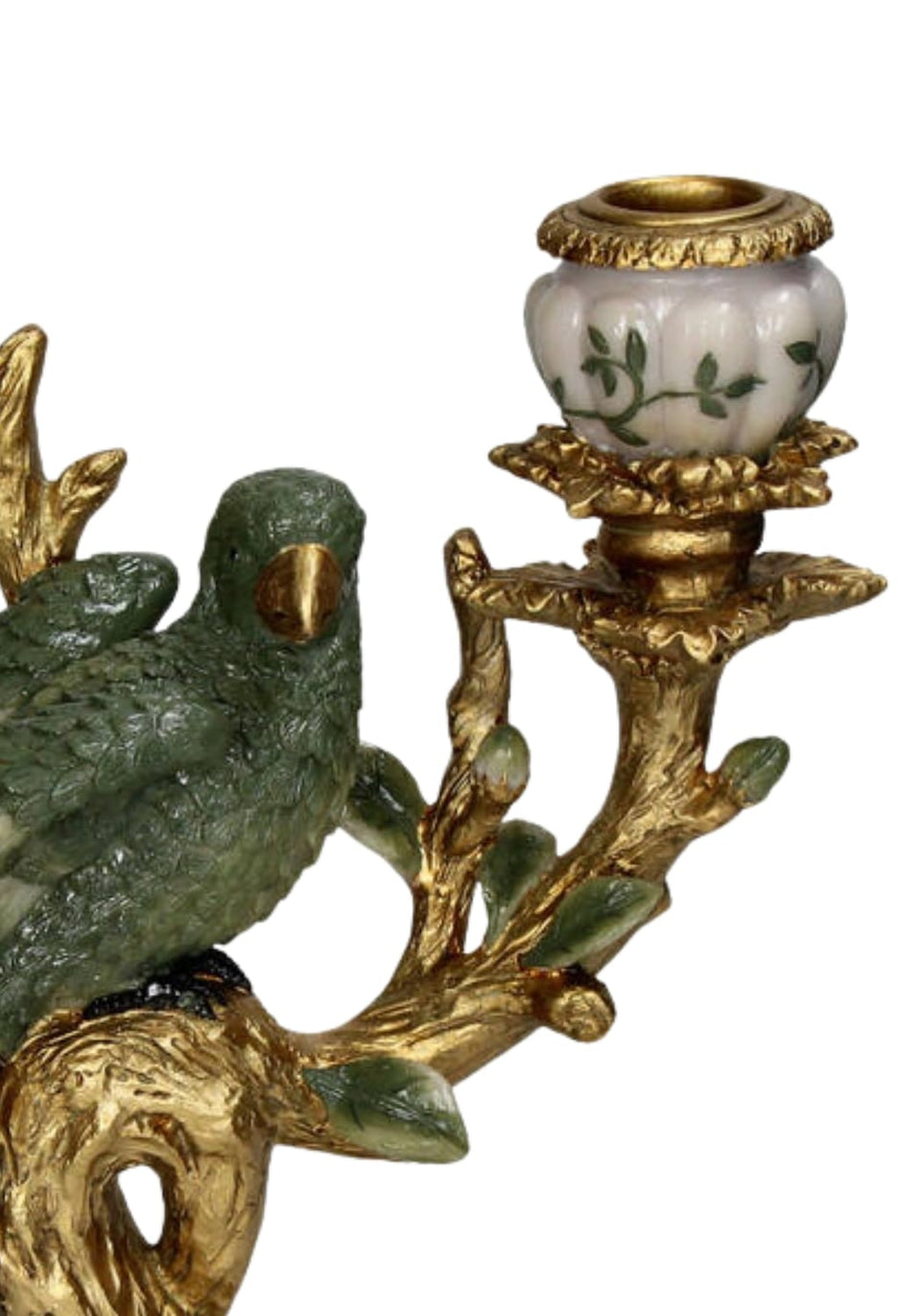 Golden Canopy Green Parrot Candleholder