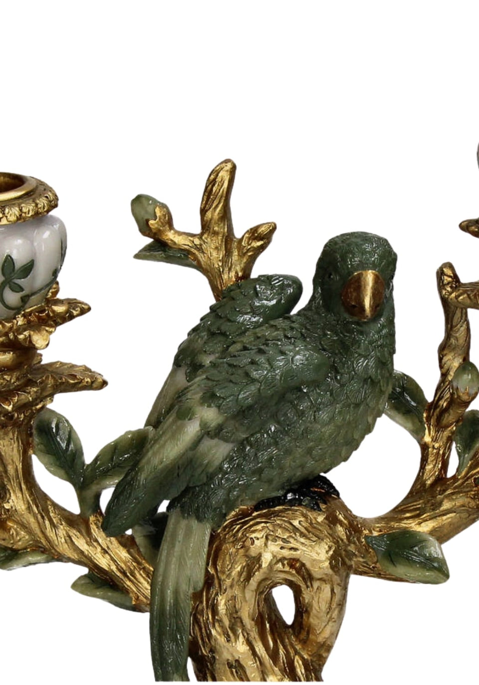 Golden Canopy Green Parrot Candleholder