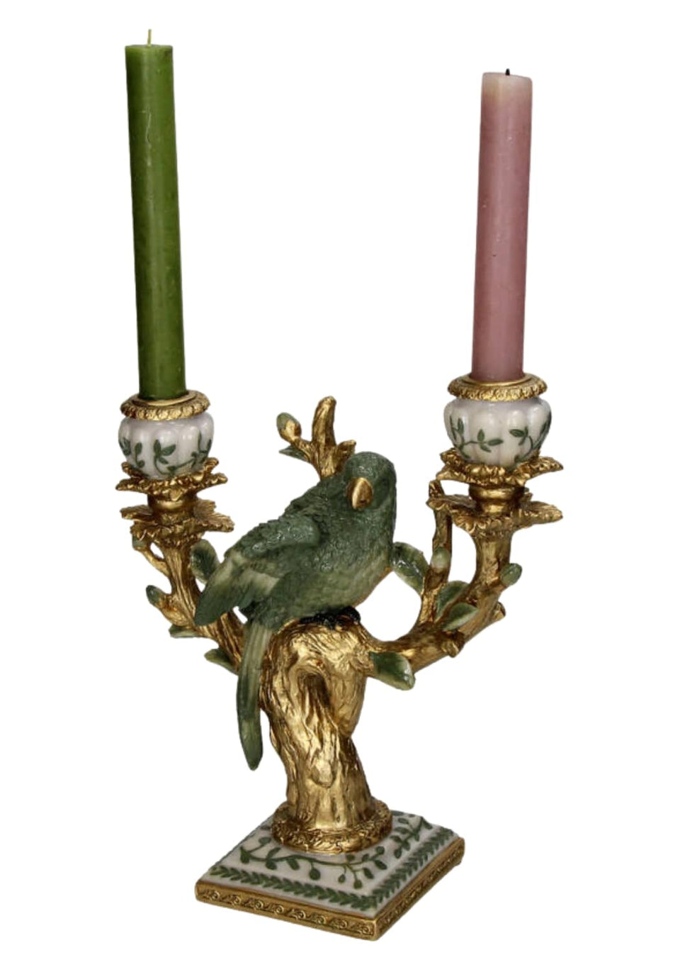 Golden Canopy Green Parrot Candleholder