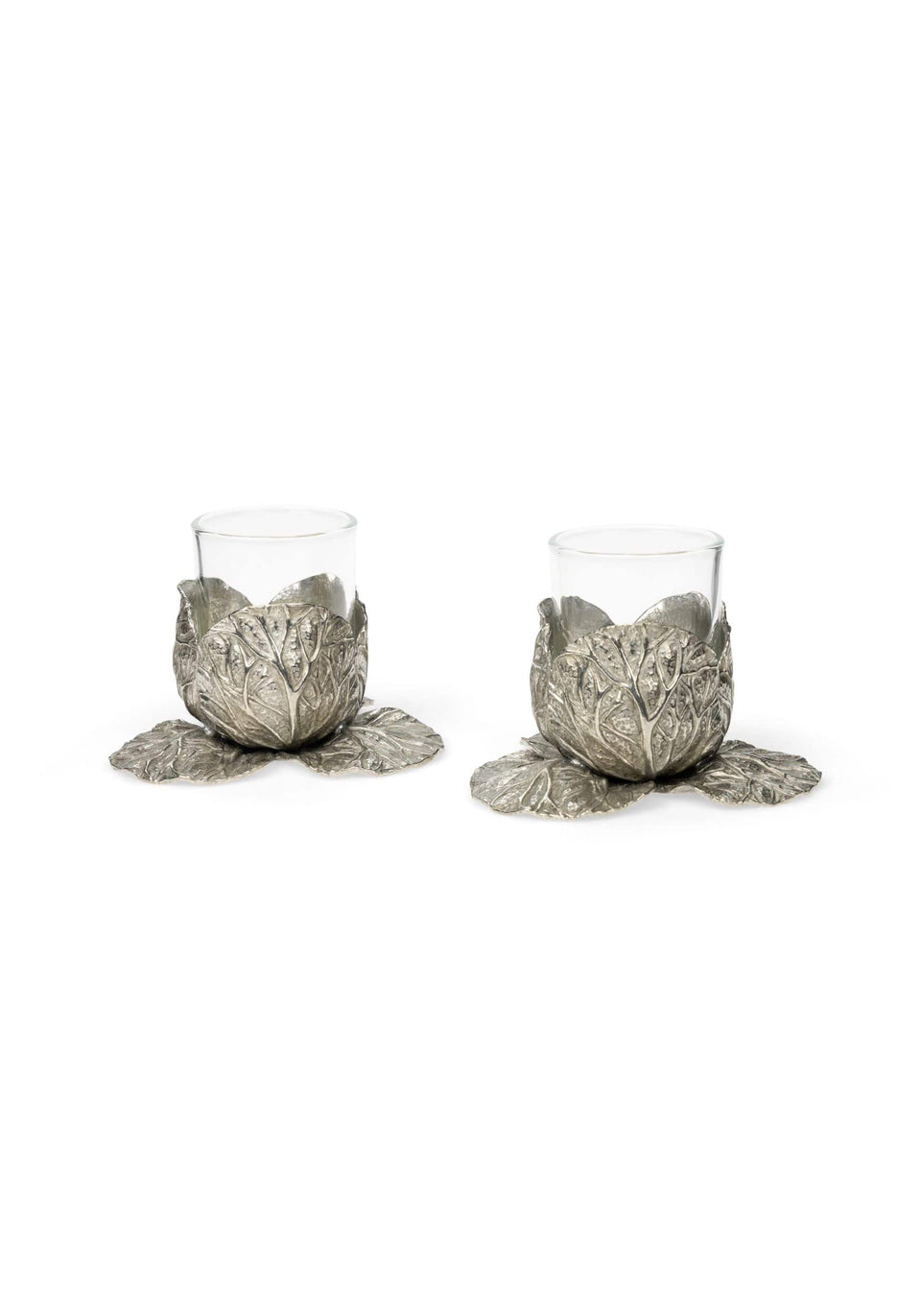 Pewter Cabbage Tea Light Holder- Set of 2