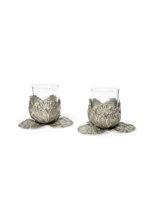 Pewter Cabbage Tea Light Holder- Set of 2