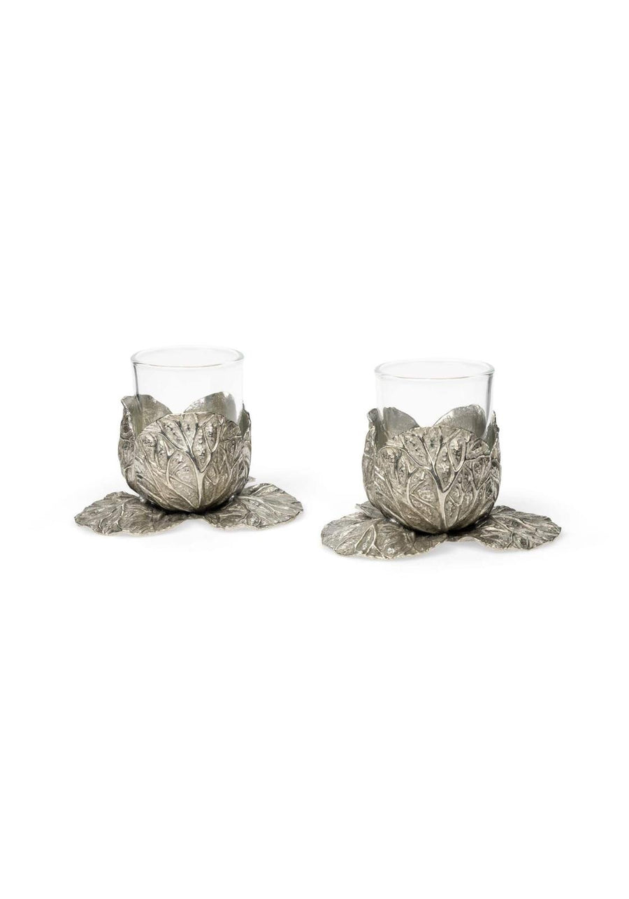 Pewter Cabbage Tea Light Holder- Set of 2