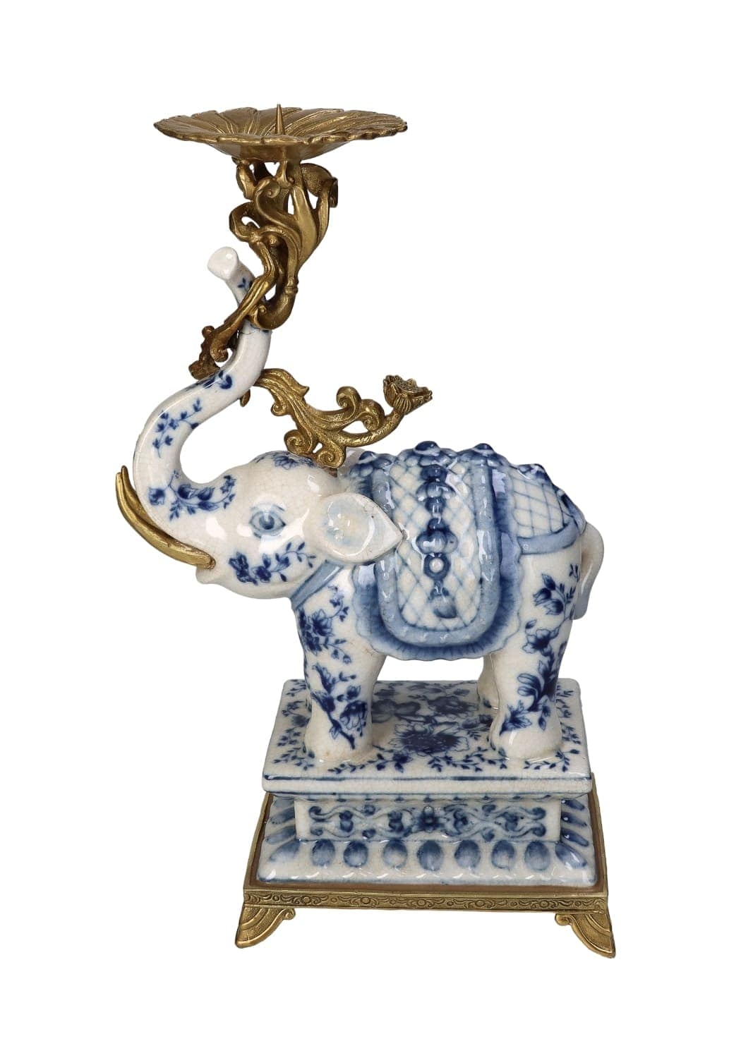 The Porcelain Elephant Candle Holder- Blue