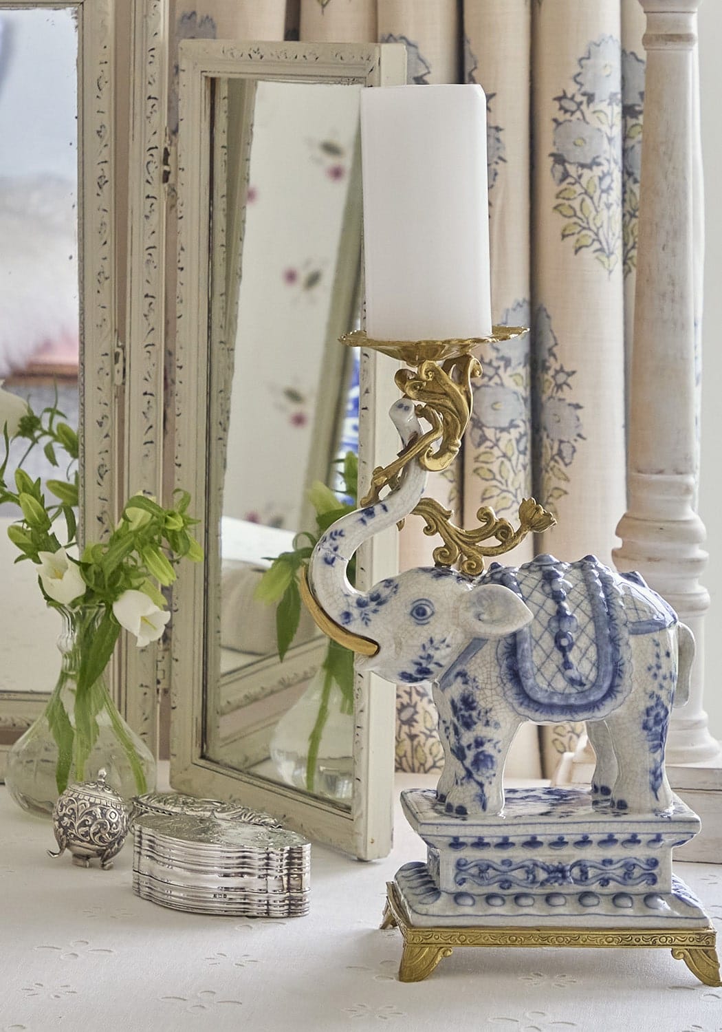 Candles Holders The Porcelain Elephant Candle Holder- Blue