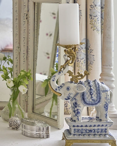 Candles Holders The Porcelain Elephant Candle Holder- Blue