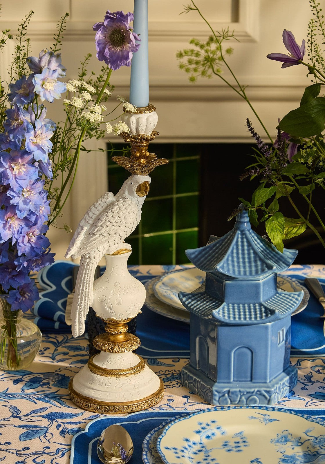 White & Gold Parrot Candle Holder