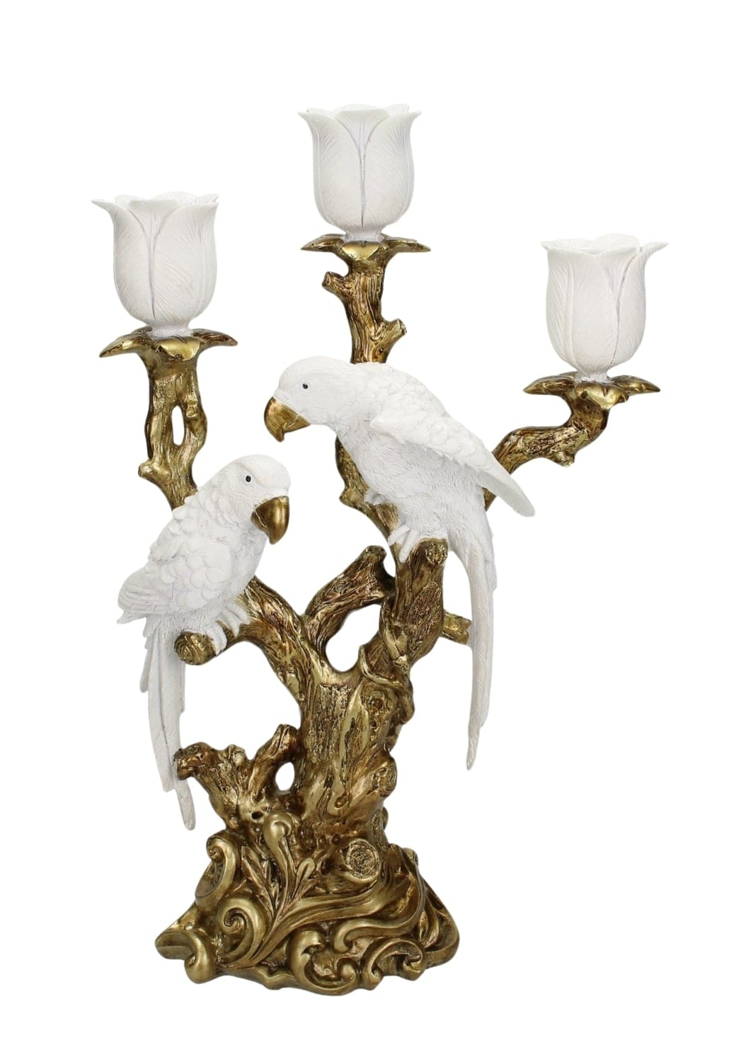 White Parrot On Golden Branches Candle Holders