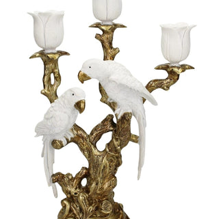 White Parrot On Golden Branches Candle Holders