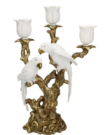 White Parrot On Golden Branches Candle Holders