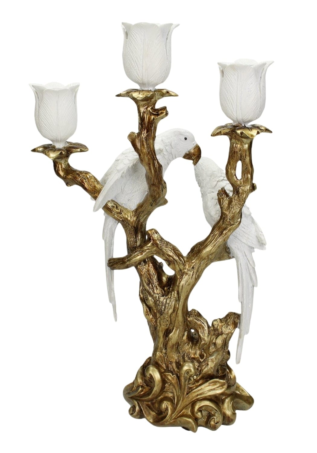 White Parrot On Golden Branches Candle Holders