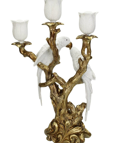 White Parrot On Golden Branches Candle Holders