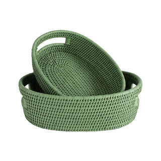 Cotswolds Oval Rattan Basket Green - Set of 2 - Casa by Josephine Jenno
