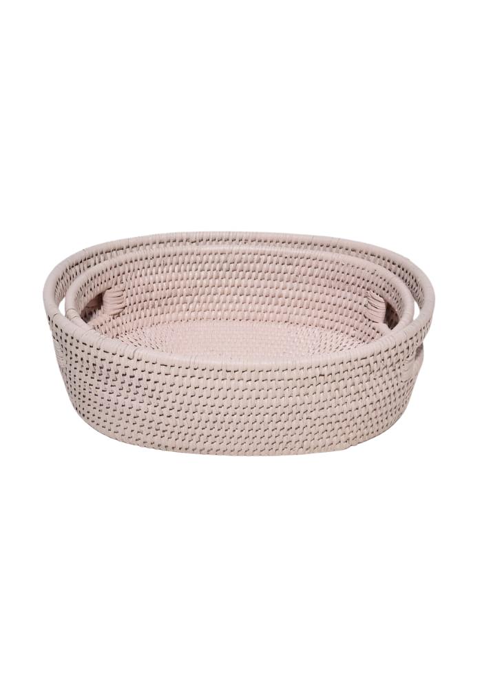 Cotswolds Oval Rattan Basket Pink - Set of 2 - Casa by Josephine Jenno