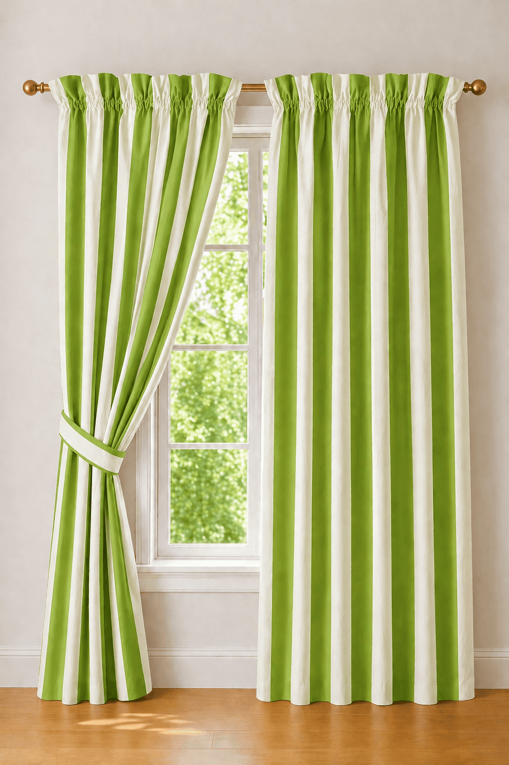 Poppy Olive Striped Pair of Curtains
