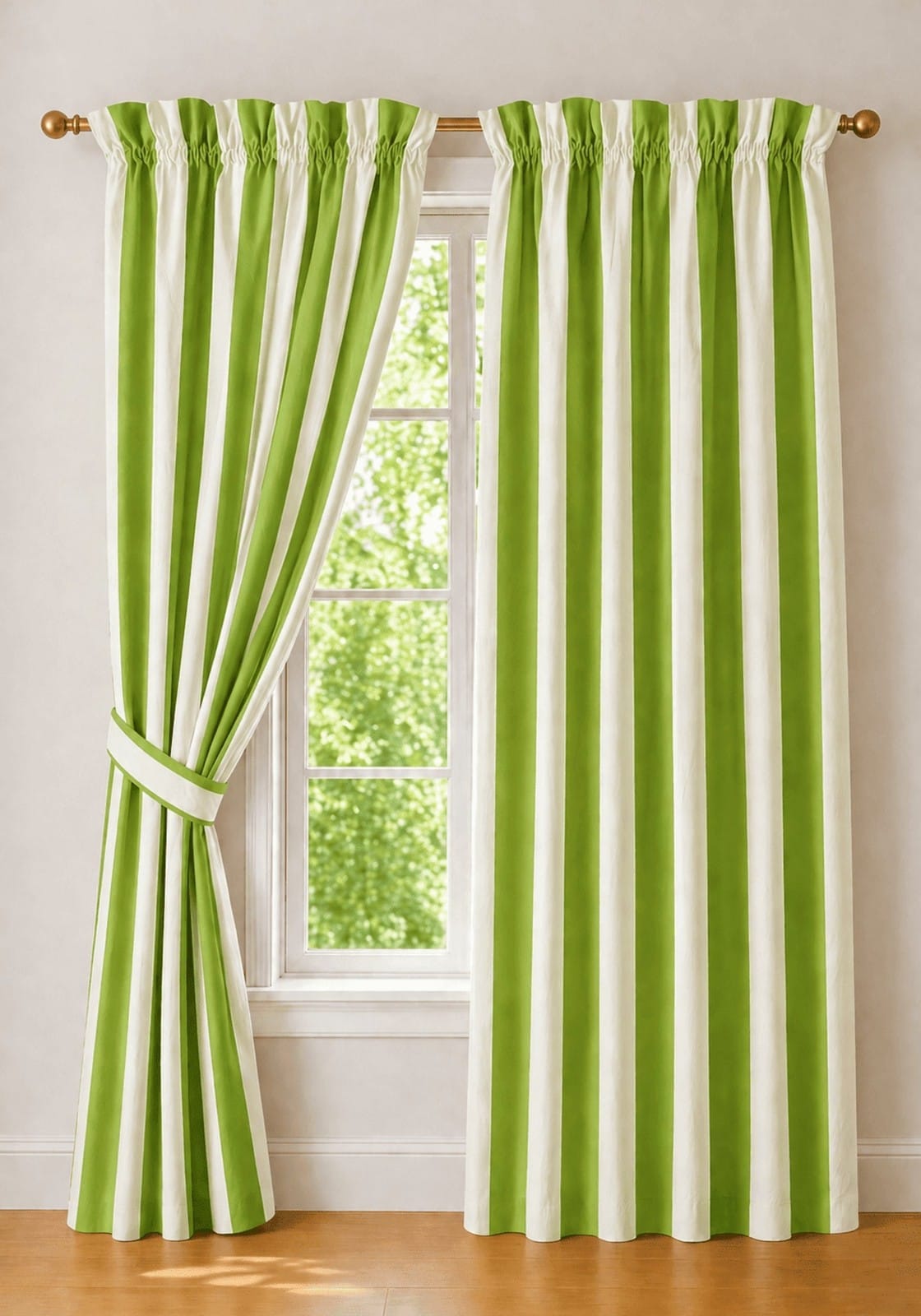 Curtain Poppy Olive Striped Pair of Curtains