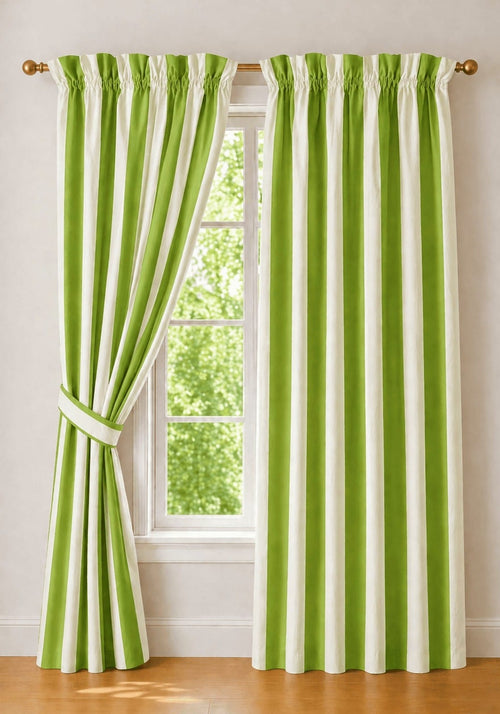 Poppy Olive Striped Pair of Curtains