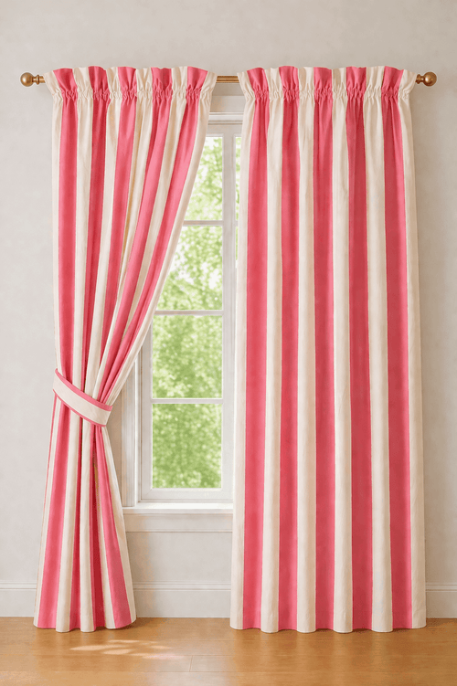 Poppy Rose Blush Striped Pair of Curtains