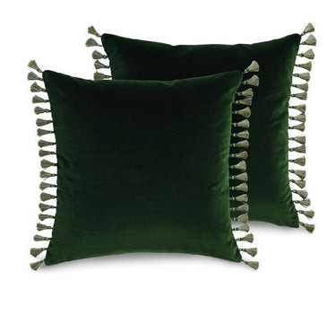 Fir Green Velvet Cushion Cover - With Tassels!